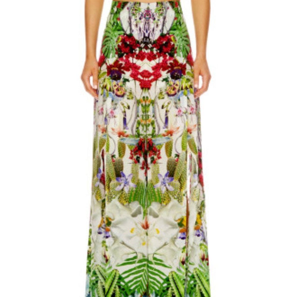 Camilla High Slit Wide Leg Exotic Hypnotic Silk Trouser -NWT- Size M/Aus 12